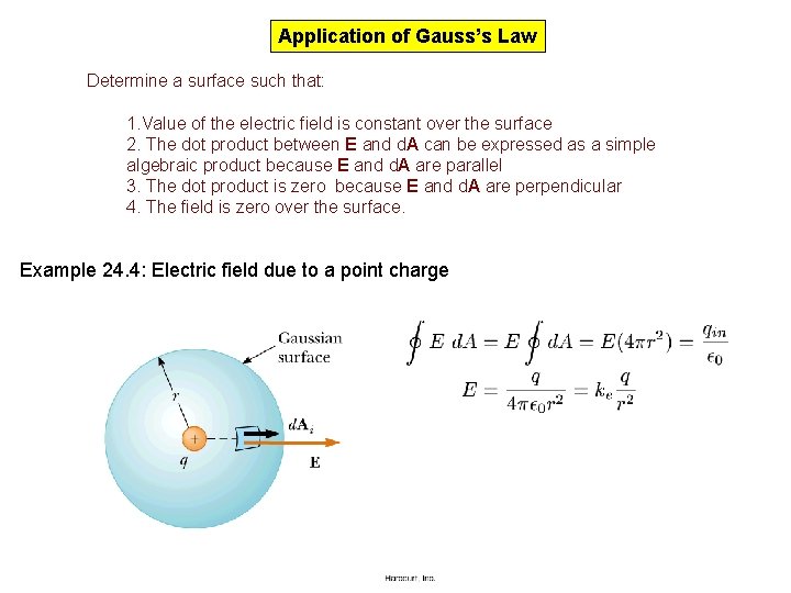Application of Gauss’s Law Determine a surface such that: 1. Value of the electric