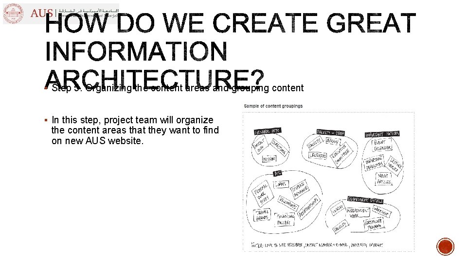 § Step 5. Organizing the content areas and grouping content § In this step, § Step 5. Organizing the content areas and grouping content § In this step,