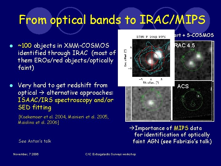 From optical bands to IRAC/MIPS Courtesy: Salvato, Ilbert + S-COSMOS l ~100 objects in