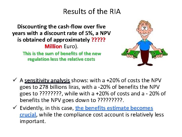 Results of the RIA Discounting the cash-flow over five years with a discount rate Results of the RIA Discounting the cash-flow over five years with a discount rate
