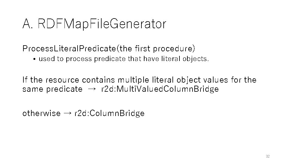 A. RDFMap. File. Generator Process. Literal. Predicate(the first procedure) • used to process predicate A. RDFMap. File. Generator Process. Literal. Predicate(the first procedure) • used to process predicate