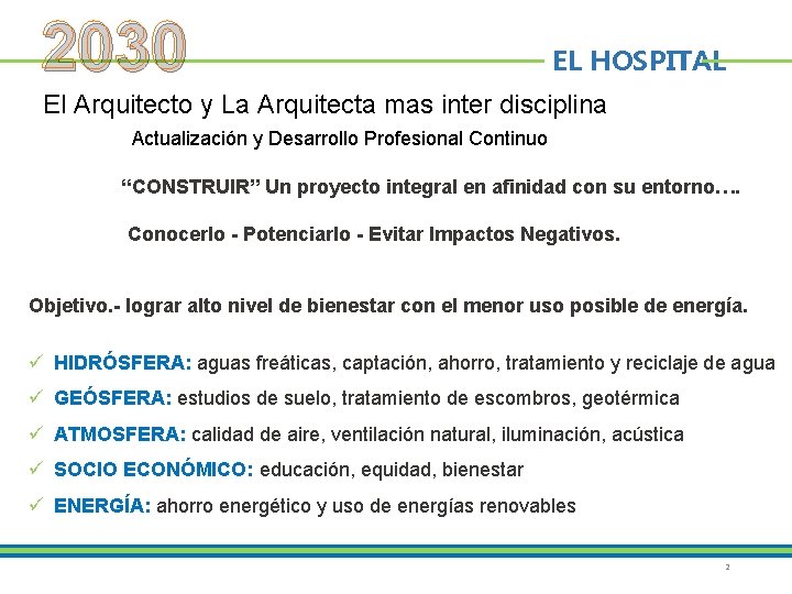 2030 EL HOSPITAL El Arquitecto y La Arquitecta mas inter disciplina Actualización y Desarrollo