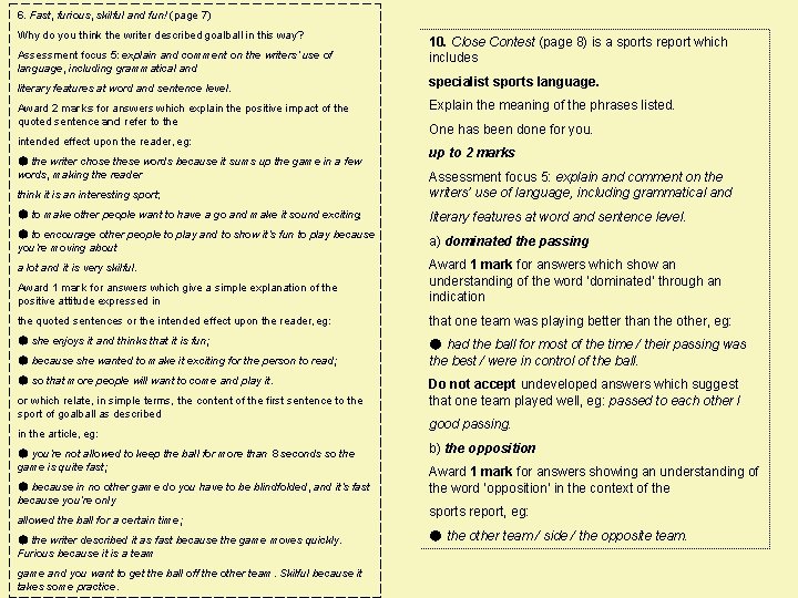 6. Fast, furious, skilful and fun! (page 7) Why do you think the writer