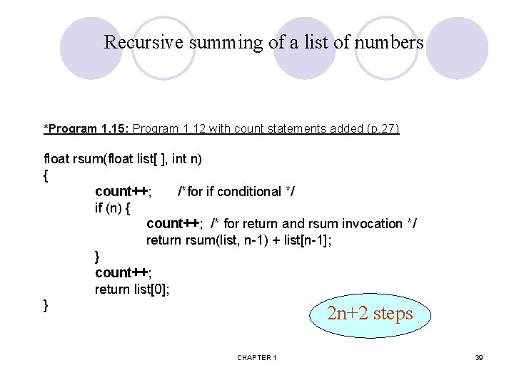Recursive summing of a list of numbers *Program 1. 15: Program 1. 12 with
