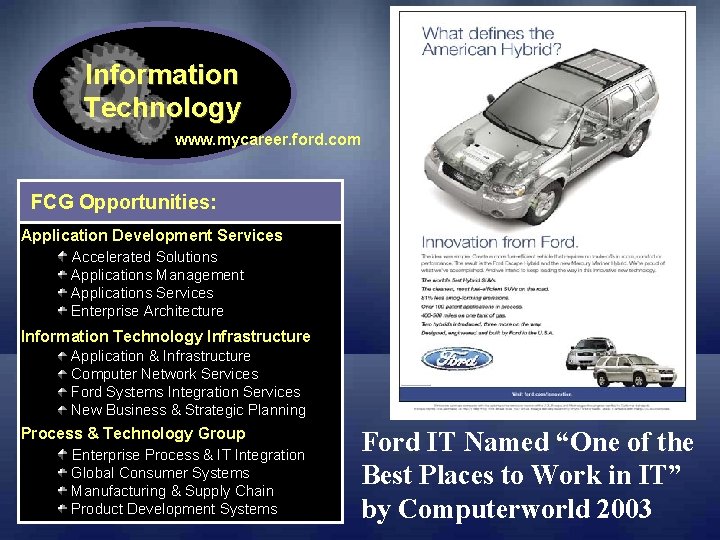 Information Technology www. mycareer. ford. com FCG Opportunities: Application Development Services Accelerated Solutions Applications Information Technology www. mycareer. ford. com FCG Opportunities: Application Development Services Accelerated Solutions Applications