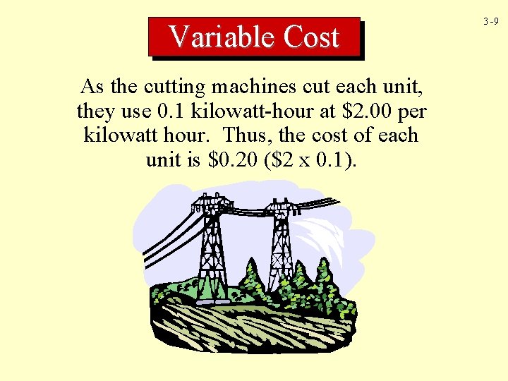Variable Cost As the cutting machines cut each unit, they use 0. 1 kilowatt-hour