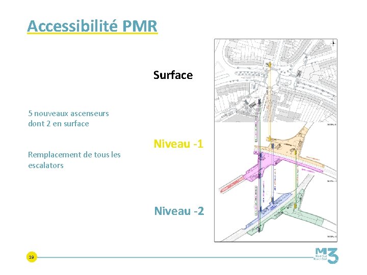 Accessibilité PMR Surface 5 nouveaux ascenseurs dont 2 en surface Remplacement de tous les