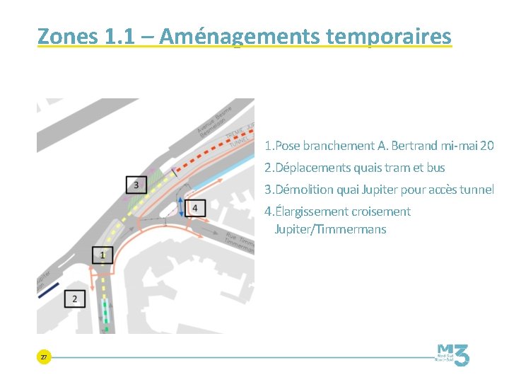 Zones 1. 1 – Aménagements temporaires 1. Pose branchement A. Bertrand mi-mai 20 2.