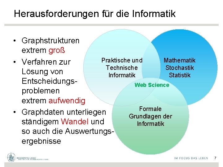 Herausforderungen für die Informatik • Graphstrukturen extrem groß Mathematik Praktische und • Verfahren zur