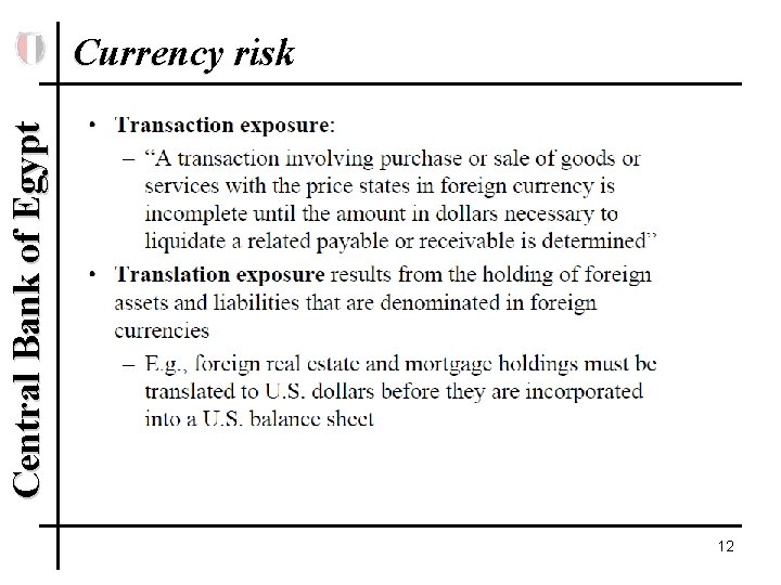 Central Bank of Egypt Currency risk 12 