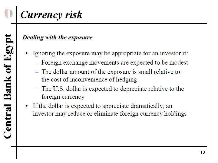 Central Bank of Egypt Currency risk 13 