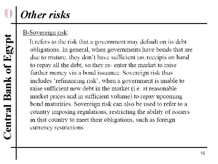 Central Bank of Egypt Other risks 16 