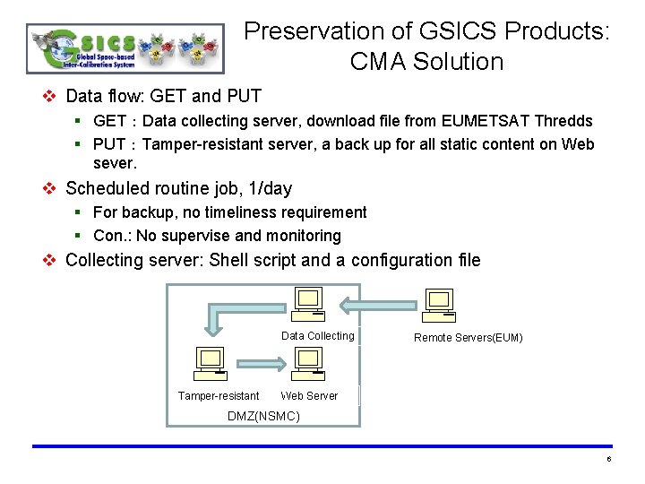 Preservation of GSICS Products: CMA Solution v Data flow: GET and PUT § GET:Data Preservation of GSICS Products: CMA Solution v Data flow: GET and PUT § GET:Data