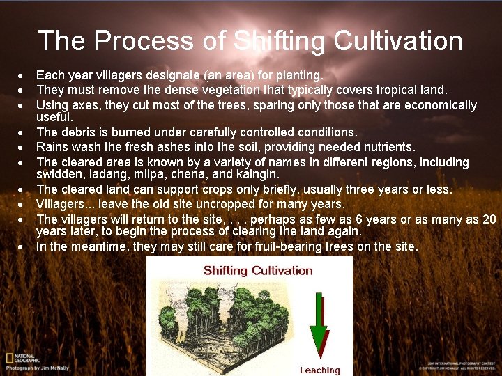 The Process of Shifting Cultivation · · · · · Each year villagers designate The Process of Shifting Cultivation · · · · · Each year villagers designate