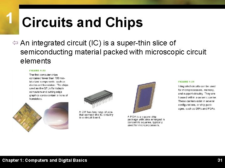 1 Circuits and Chips ï An integrated circuit (IC) is a super-thin slice of