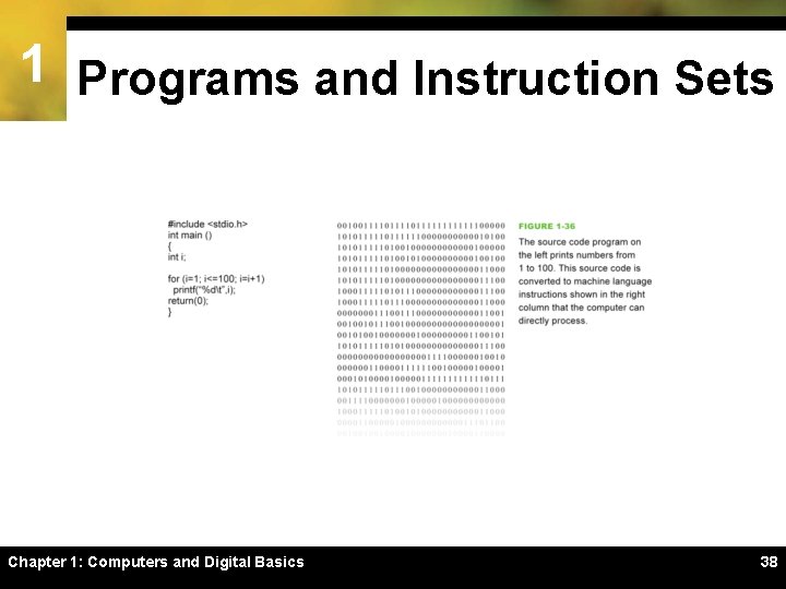 1 Programs and Instruction Sets Chapter 1: Computers and Digital Basics 38 