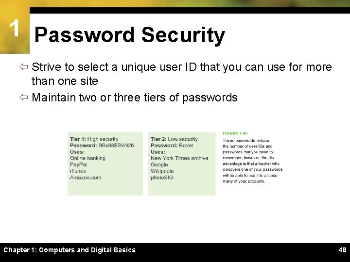 1 Password Security ï Strive to select a unique user ID that you can