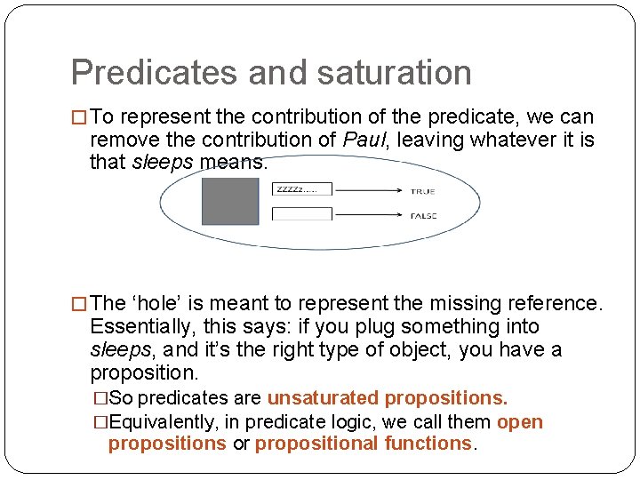 Predicates and saturation � To represent the contribution of the predicate, we can remove