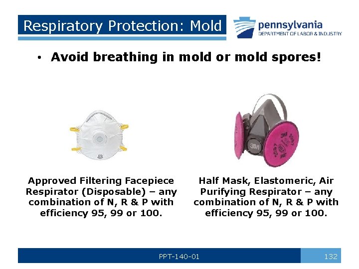 Respiratory Protection: Mold • Avoid breathing in mold or mold spores! Approved Filtering Facepiece