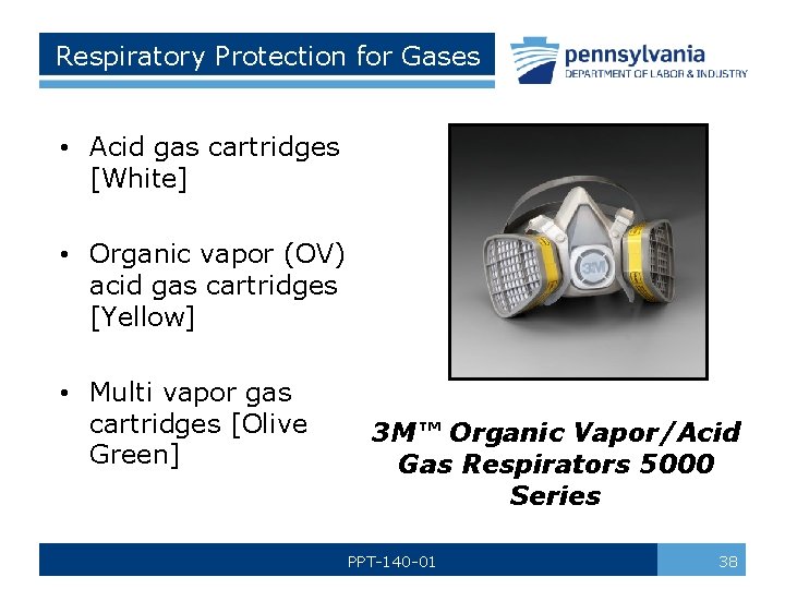 Respiratory Protection for Gases • Acid gas cartridges [White] • Organic vapor (OV) acid
