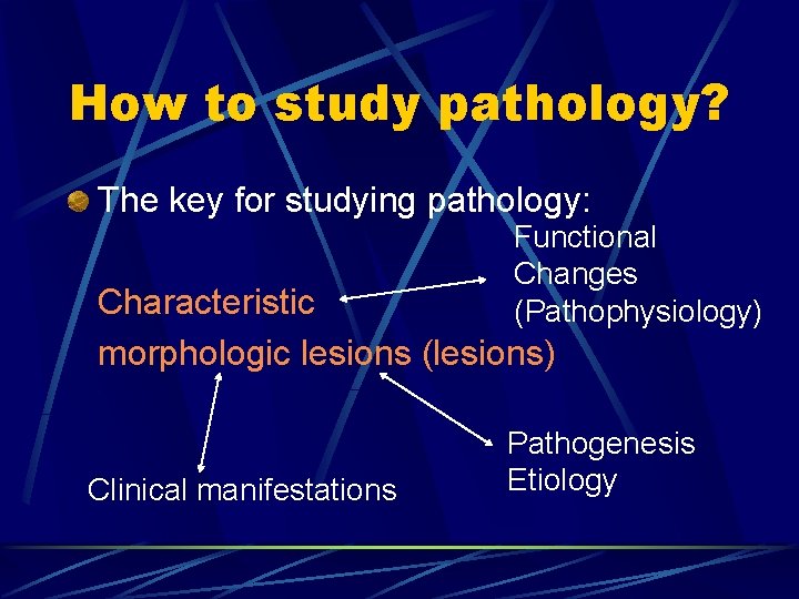 How to study pathology? The key for studying pathology: Functional Changes (Pathophysiology) Characteristic morphologic