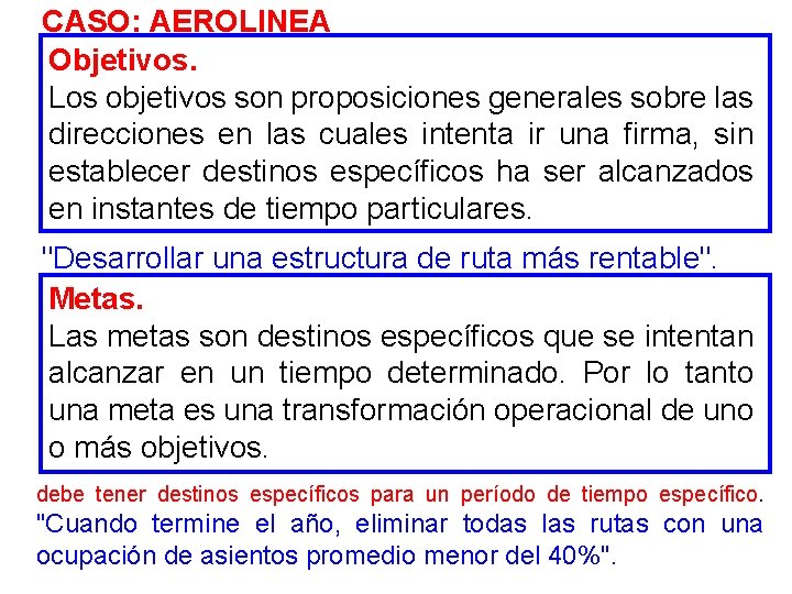 CASO: AEROLINEA Objetivos. Los objetivos son proposiciones generales sobre las direcciones en las cuales