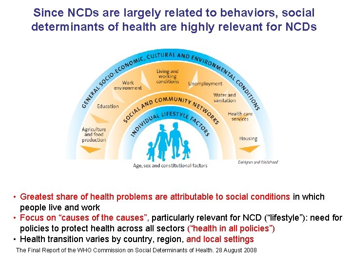 Since NCDs are largely related to behaviors, social determinants of health are highly relevant