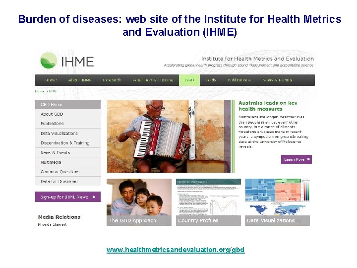Burden of diseases: web site of the Institute for Health Metrics and Evaluation (IHME)