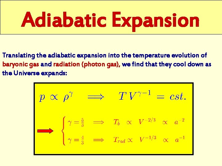 Adiabatic Expansion Translating the adiabatic expansion into the temperature evolution of baryonic gas and