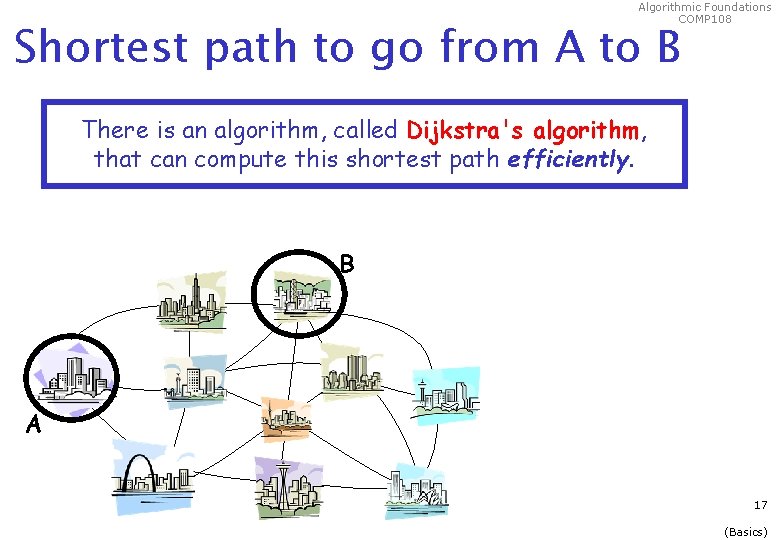 Algorithmic Foundations COMP 108 Shortest path to go from A to B There is