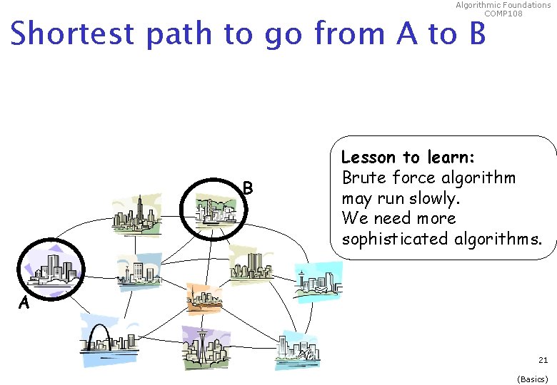 Algorithmic Foundations COMP 108 Shortest path to go from A to B B Lesson