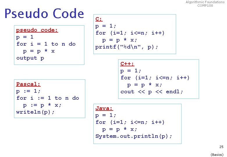 Pseudo Code pseudo code: p = 1 for i = 1 to n do Pseudo Code pseudo code: p = 1 for i = 1 to n do