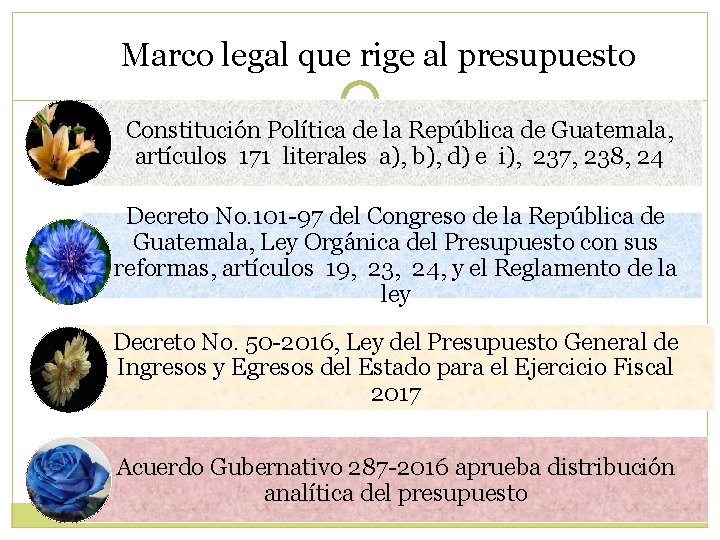 Marco legal que rige al presupuesto Constitución Política de la República de Guatemala, artículos Marco legal que rige al presupuesto Constitución Política de la República de Guatemala, artículos