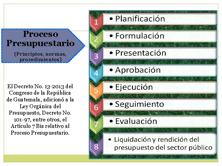 Proceso Presupuestario (Principios, normas, procedimientos) El Decreto No. 13 -2013 del Congreso de la Proceso Presupuestario (Principios, normas, procedimientos) El Decreto No. 13 -2013 del Congreso de la