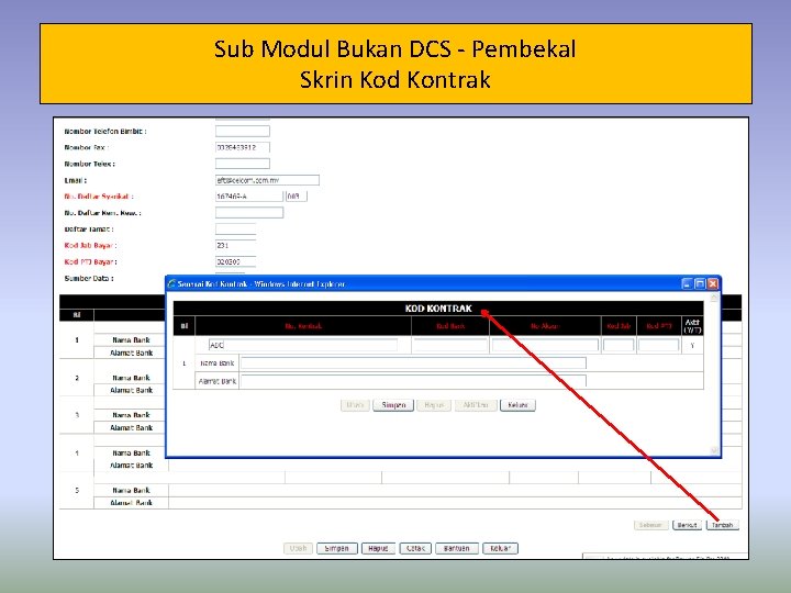 Sub Modul Bukan DCS - Pembekal Skrin Kod Kontrak 