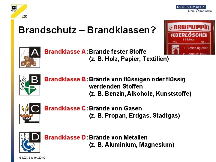 Brandschutz – Brandklassen? Brandklasse A: Brände fester Stoffe (z. B. Holz, Papier, Textilien) Brandklasse