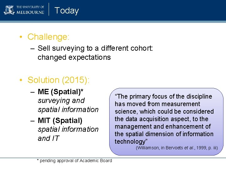 Today • Challenge: – Sell surveying to a different cohort: changed expectations • Solution Today • Challenge: – Sell surveying to a different cohort: changed expectations • Solution