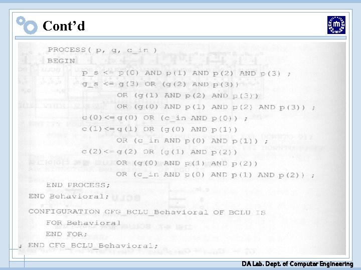 Cont’d DA Lab. Dept. of Computer Engineering Cont’d DA Lab. Dept. of Computer Engineering