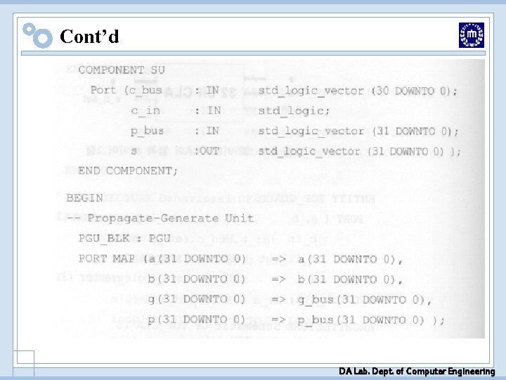Cont’d DA Lab. Dept. of Computer Engineering Cont’d DA Lab. Dept. of Computer Engineering
