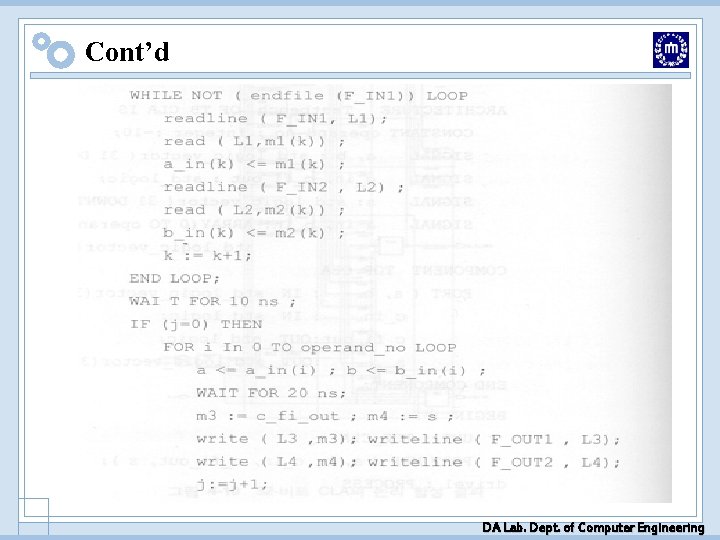 Cont’d DA Lab. Dept. of Computer Engineering Cont’d DA Lab. Dept. of Computer Engineering