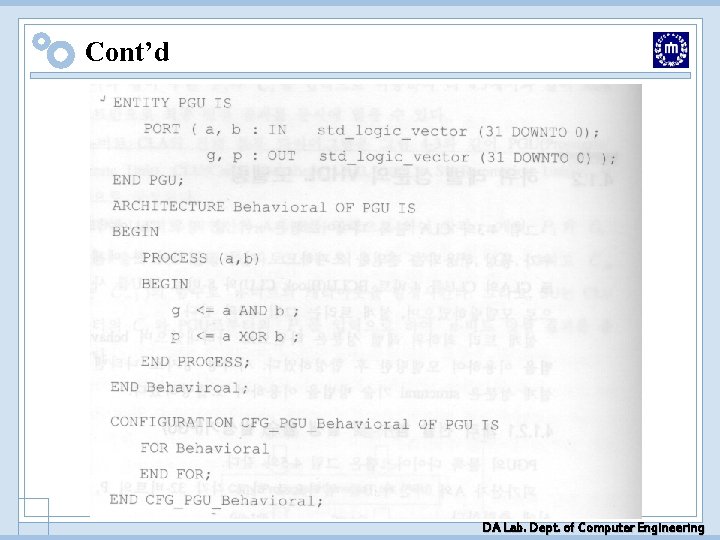 Cont’d DA Lab. Dept. of Computer Engineering Cont’d DA Lab. Dept. of Computer Engineering