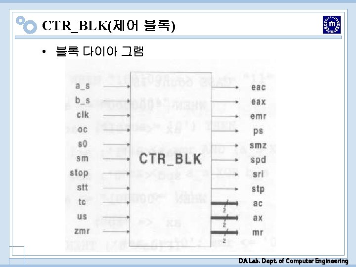 CTR_BLK(제어 블록) • 블록 다이아 그램 DA Lab. Dept. of Computer Engineering CTR_BLK(제어 블록) • 블록 다이아 그램 DA Lab. Dept. of Computer Engineering
