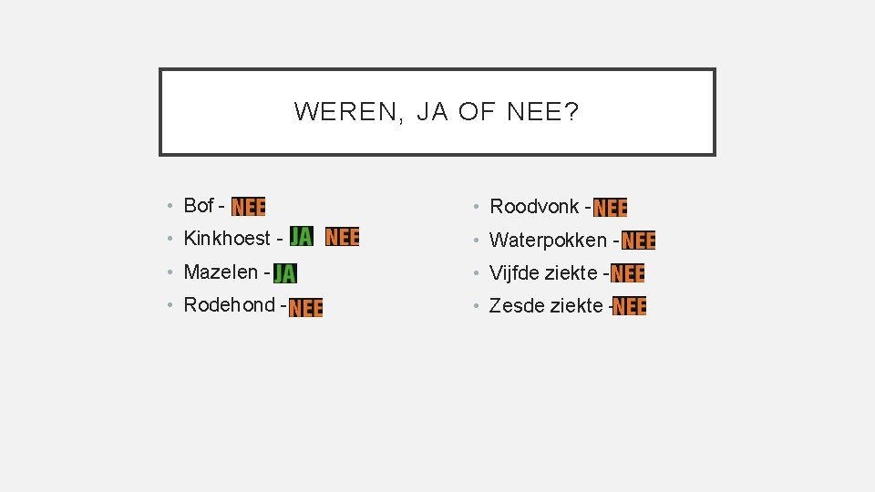 WEREN, JA OF NEE? • Bof - • Roodvonk - • Kinkhoest - •