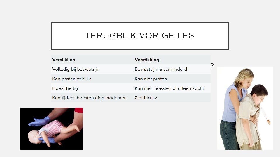 TERUGBLIK VORIGE LES Wat is het verschil tussen verslikken en verstikking? 