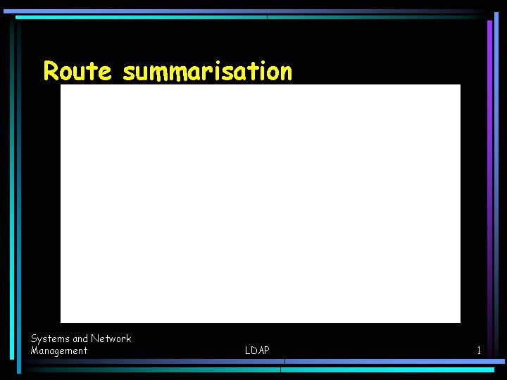 Route summarisation Systems and Network Management LDAP 1 Route summarisation Systems and Network Management LDAP 1