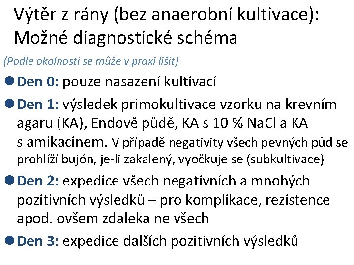 Výtěr z rány (bez anaerobní kultivace): Možné diagnostické schéma (Podle okolností se může v Výtěr z rány (bez anaerobní kultivace): Možné diagnostické schéma (Podle okolností se může v