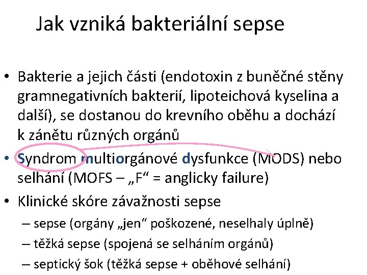 Jak vzniká bakteriální sepse • Bakterie a jejich části (endotoxin z buněčné stěny gramnegativních Jak vzniká bakteriální sepse • Bakterie a jejich části (endotoxin z buněčné stěny gramnegativních