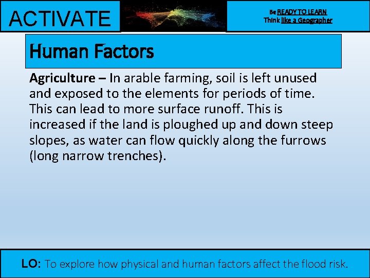 ACTIVATE Human Factors Be READY TO LEARN Think like a Geographer Agriculture – In ACTIVATE Human Factors Be READY TO LEARN Think like a Geographer Agriculture – In