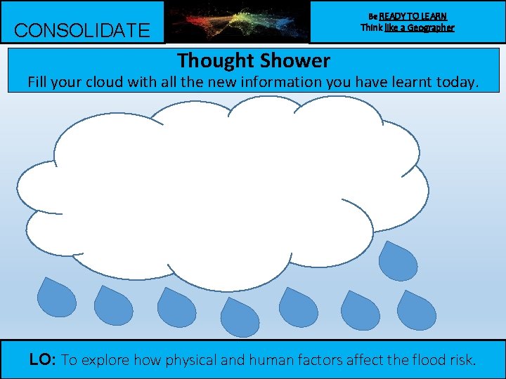 Be READY TO LEARN CONSOLIDATE Think like a Geographer Thought Shower Fill your cloud Be READY TO LEARN CONSOLIDATE Think like a Geographer Thought Shower Fill your cloud