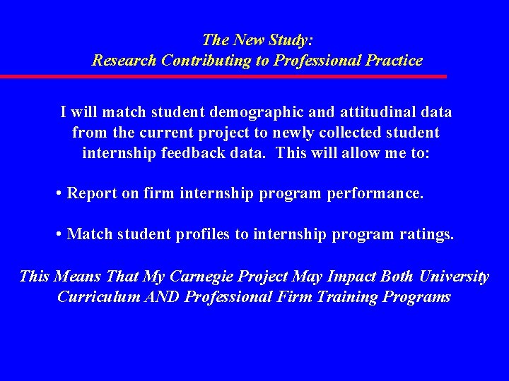 The New Study: Research Contributing to Professional Practice I will match student demographic and